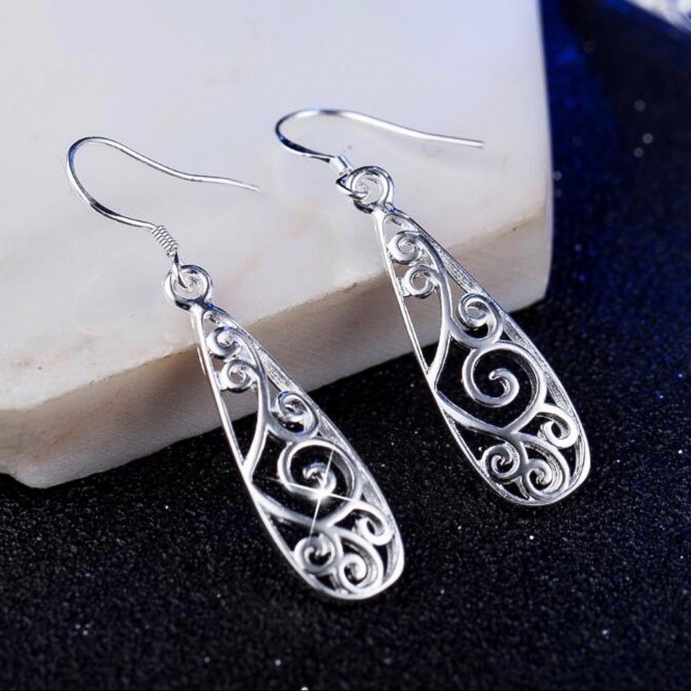 Any 2/$20! Silver Openwork Teardrop Boho Earrings - Picture 6 of 10